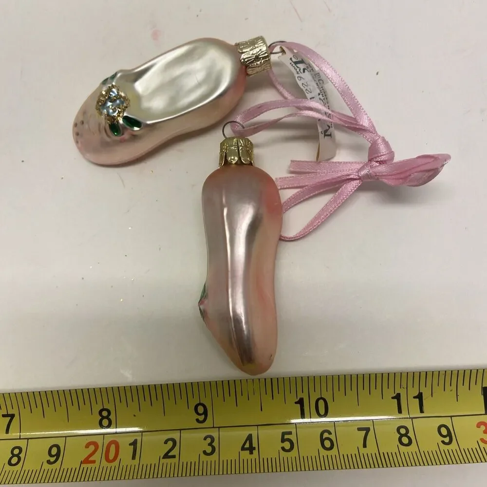 Midwest Of Cannon Falls Vintage Pink Ballerina Slippers Glass Ornament Czech Rep